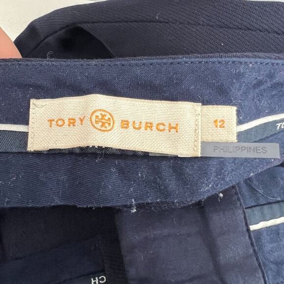 Tory Burch Twill Kahiki Wool Pant 135278 Medium Navy Womens Size 12 - Picture 2 of 4